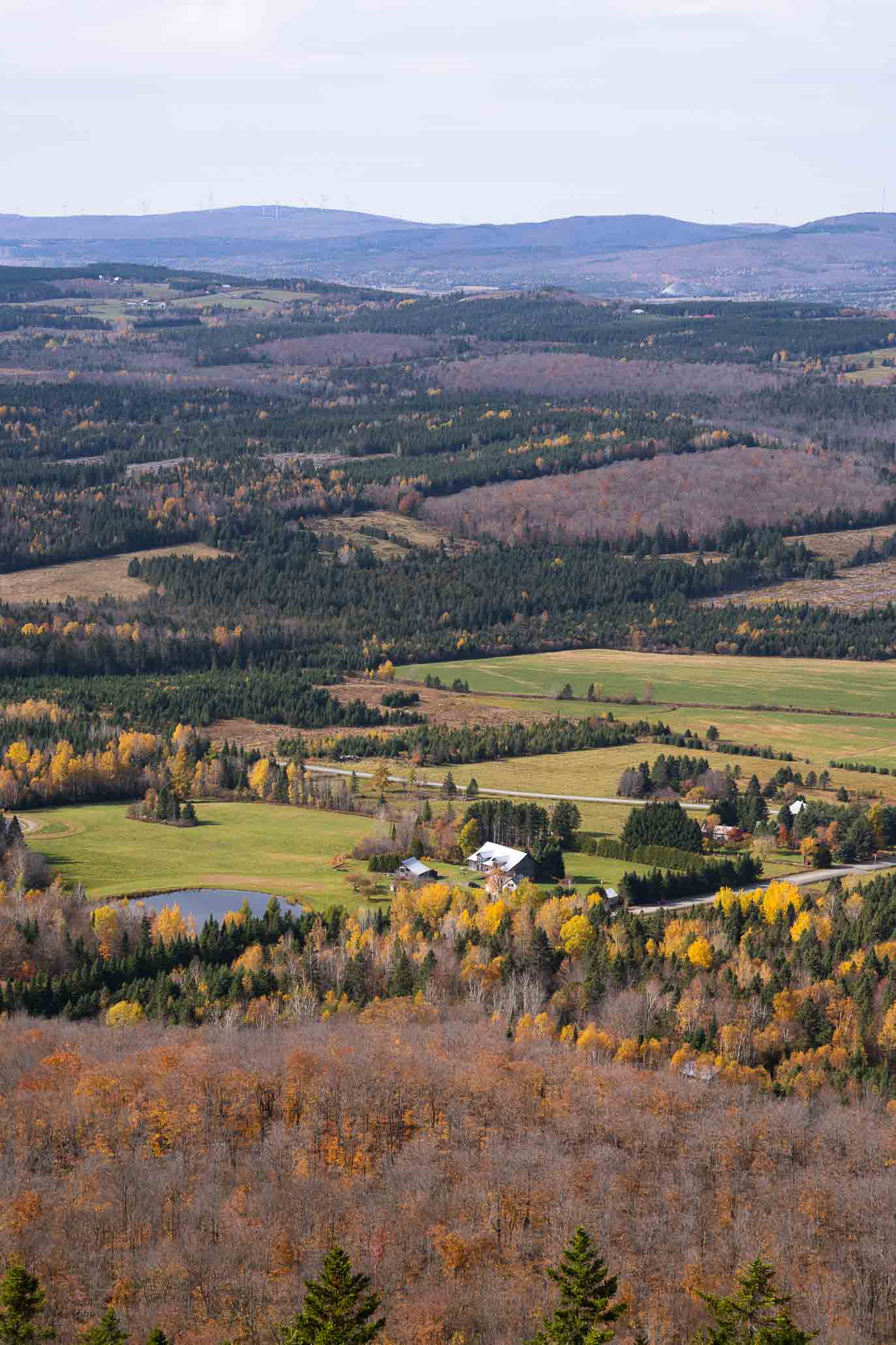 Vue sur le paysage d'automne dans Chaudière-Appalaches depuis le belvédère du mont Grand Morne